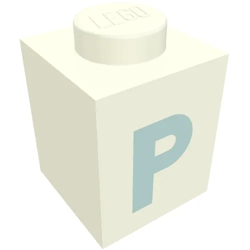 Brick 1 x 1 with Blue 'P' Print (Bold Font)