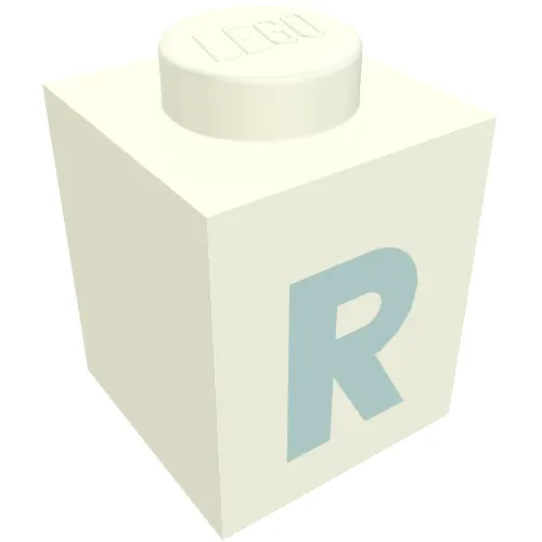 Brick 1 x 1 with Blue 'R' Print (Bold Font)