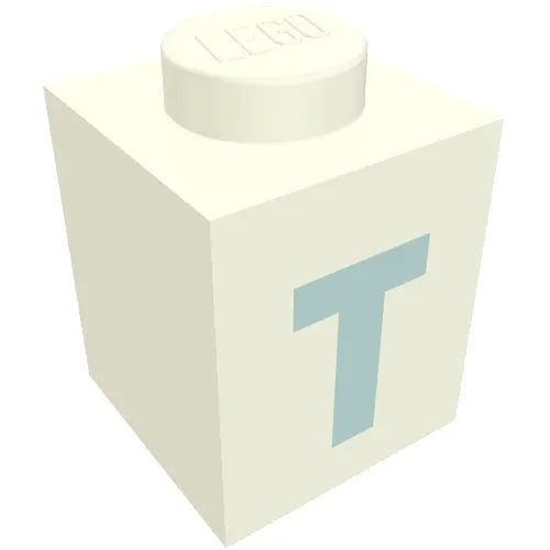 Brick 1 x 1 with Blue 'T' Print (Bold Font)