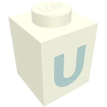 Brick 1 x 1 with Blue 'U' Print (Bold Font)