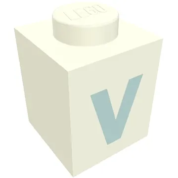 Brick 1 x 1 with Blue 'V' Print (Bold Font)