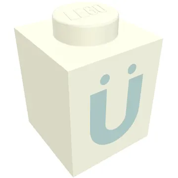Brick 1 x 1 with Blue 'Ü' Print (Bold Font)