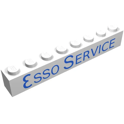 Brick 1 x 8 without Bottom Tubes with Cross Side Supports with 'ESSO SERVICE' Long Thin Blue Print
