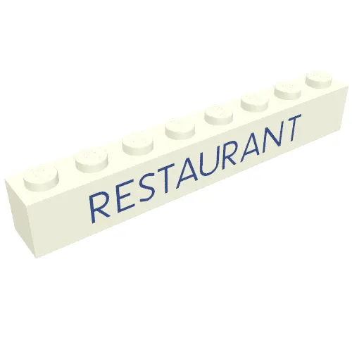 Brick 1 x 8 with 'RESTAURANT' Blue Print
