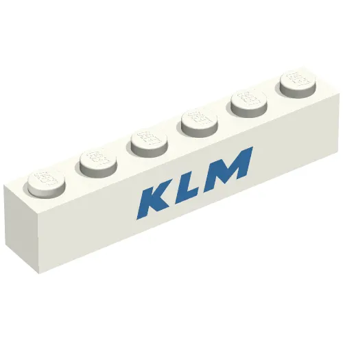 Brick 1 x 6 without Bottom Tubes with Cross Side Supports with 'KLM' Blue Print