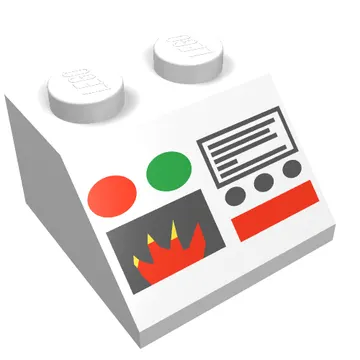 Brick Sloped 45° 2 x 2 with Flame and Control Panel Print fire