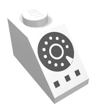 Brick Sloped 45° 2 x 1 with Bottom pin, with Black Rotary Dial Print