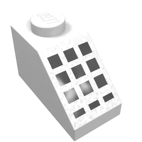 Brick Sloped 45° 2 x 1 with Bottom pin, with 9 Large + 3 Small Black Buttons Print