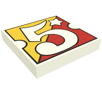 Tile 2 x 2 with Number 5 Fabuland Yellow/Red Background Print