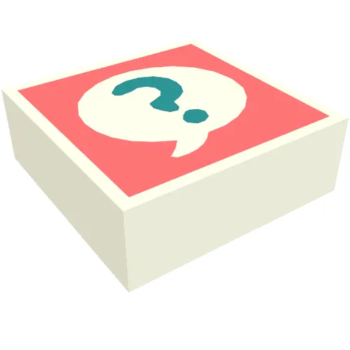 Tile 1 x 1 with Dark Turquoise Question Mark in White Bubble on Coral Background print