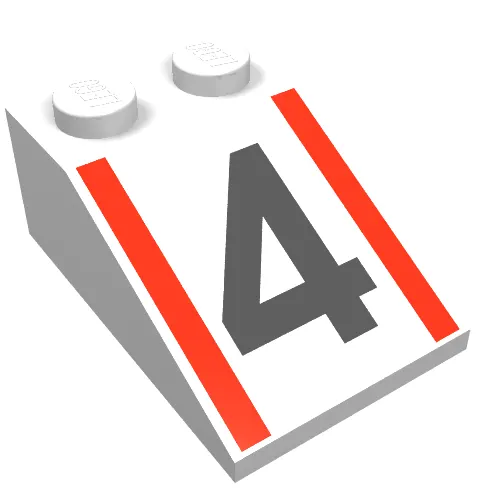Brick Sloped 33° 3 x 2 with Black "4" and Red Stripes Print