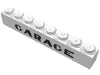 Brick 1 x 8 without Bottom Tubes with Cross Side Supports with 'GARAGE' with Plain 'G' Sans-Serif Thick Print