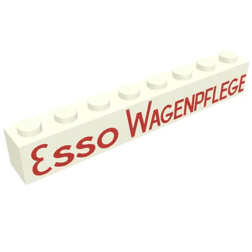 Brick 1 x 8 with 'ESSO WAGENPFLEGE' Red Print