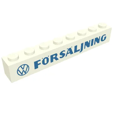 Brick 1 x 8 without Bottom Tubes with Cross Side Supports with 'VW FORSALJNING' Thick Blue Print