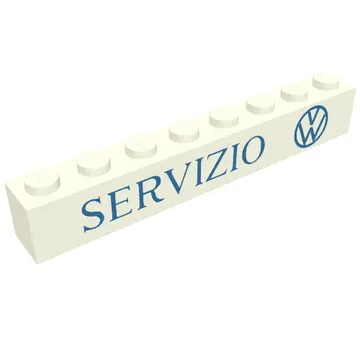Brick 1 x 8 without Bottom Tubes with Cross Side Supports with 'SERVIZIO VW' Blue Print