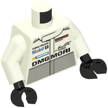 Torso Racing Jacket, Light Bluish Gray Band, Mobil 1 and DMG MORI Logo's / PORSCHE, DMG MORI, and Comm Device (Radio) on Back Print, White Arms, Black Hands