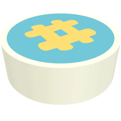 Tile Round 1 x 1 with Bright Light Yellow # on Medium Azure Background print