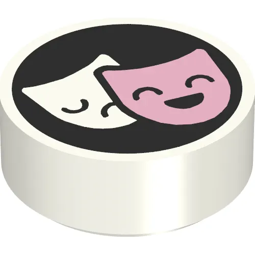 Tile Round 1 x 1 with Pink/White Masks on Black Background print