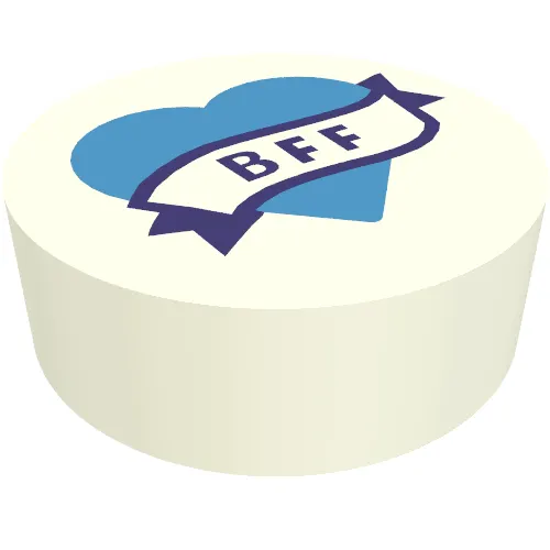 Tile Round 1 x 1 with Dark Purple Banner 'BFF' on Dark Azure Heart