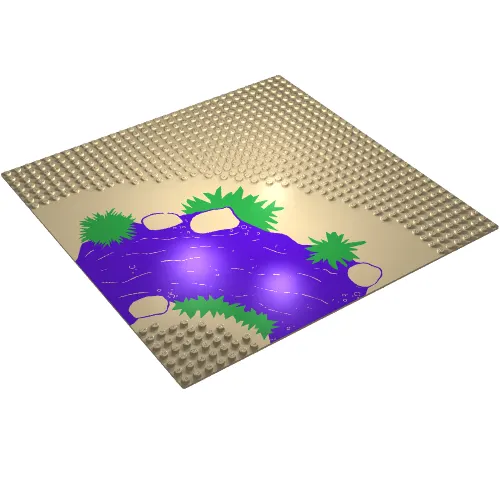 Baseplate 32 x 32 with 7-Stud Curve with River, Plants, and Rocks Print