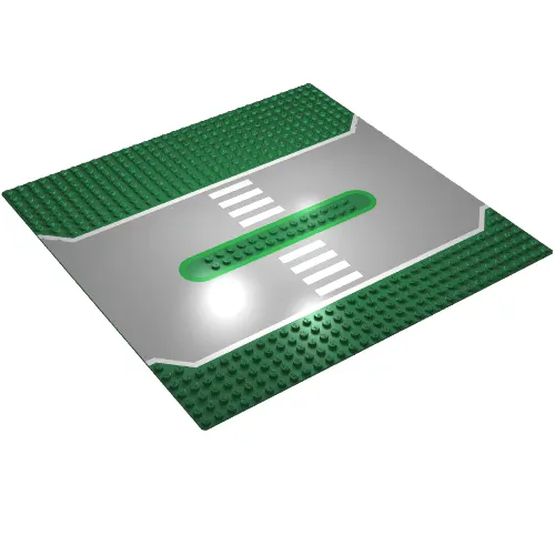 Baseplate 32 x 32 Split with 2 x 14 Center Studs, Gray Road, White Lines, and Crosswalk Print