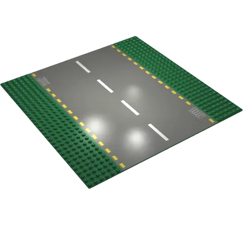 Baseplate 32 x 32 with 6-Stud Straight with Dark Gray Road, Yellow Dashed Lines and Storm Drains Print