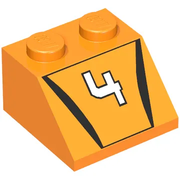 Brick Sloped 45° 2 x 2 with '4' Hot Scorcher Print