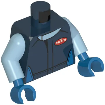 Torso Racing Jacket, Bright Light Blue Collar, Red 'Bugatti' Logo Print, Bright Light Blue Arms, Blue Hands
