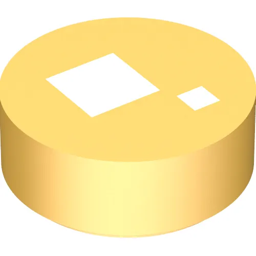 Tile Round 1 x 1 with Large and Small White Squares, Metallic Gold Background Print (Brickheadz Eye)