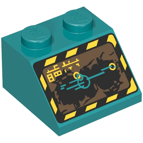 Brick Sloped 45° 2 x 2 with Black and Yellow Border and Screen Print (Rock Raiders)