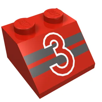 Brick Sloped 45° 2 x 2 with "3" over Black Stripes Print