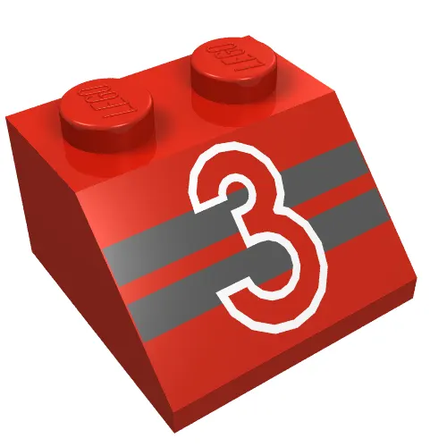 Brick Sloped 45° 2 x 2 with "3" over Black Stripes Print