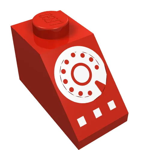 Brick Sloped 45° 2 x 1 with Bottom pin, with White Rotary Dial Print