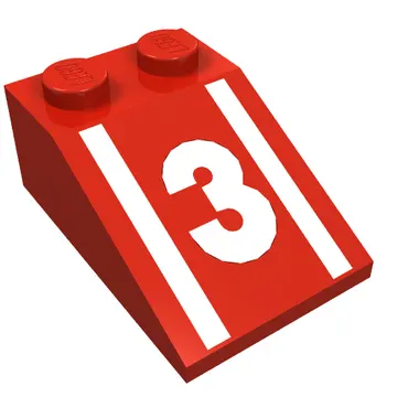 Brick Sloped 33° 3 x 2 with White Stripes, '3' Print