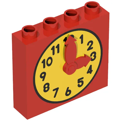 Duplo Brick 1 x 4 x 3 with Movable Red Hands and Yellow Clock Face Print