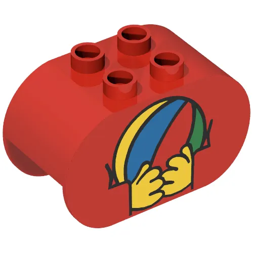 Duplo Brick 2 x 4 x 2 Rounded Ends with Hands Holding Ball Print