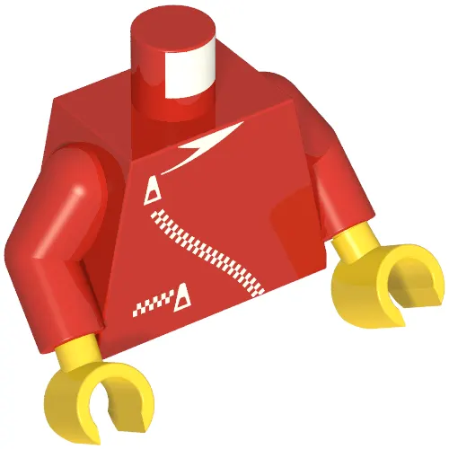 Torso Jacket with Curved Zipper and Pocket Print, Red Arms, Yellow Hands