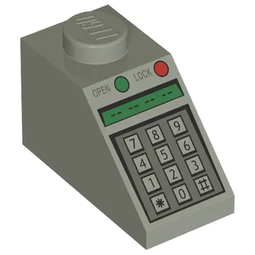 Brick Sloped 45° 2 x 1 with Bottom pin, with Green and Red Buttons and Keypad Print