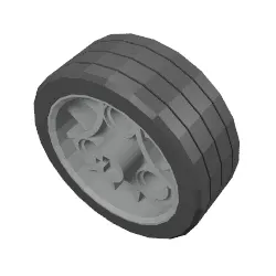 Wheel 36.8 x 14 ZR with Axle Hole, 3 Pin Holes, and Black Rubber Tyre Glued On