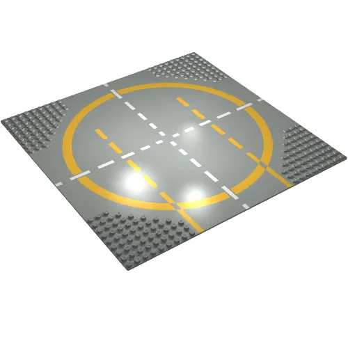 Baseplate 32 x 32 with 9-Stud Crossroads / Landing Pad with Type 2 (Orange) Lines Print