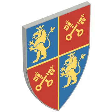 Shield Triangular Long with Gold Lion and Crossed Keys on Red and Blue Field print