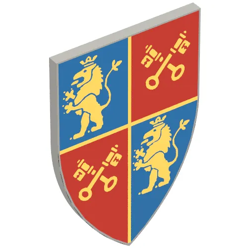 Shield Triangular Long with Gold Lion and Crossed Keys on Red and Blue Field print