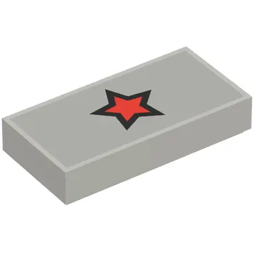 Tile 1 x 2 with Red Star with Black Outline Print