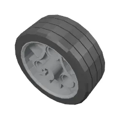 Wheel 36.8 x 14 ZR with Axle Hole, 3 Pin Holes, and Black Rubber Tyre Glued On