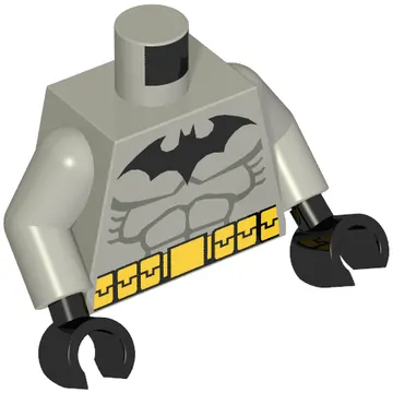 Torso Batman Logo with Muscles and Yellow Belt Print, Light Bluish Gray Arms, Black Hands