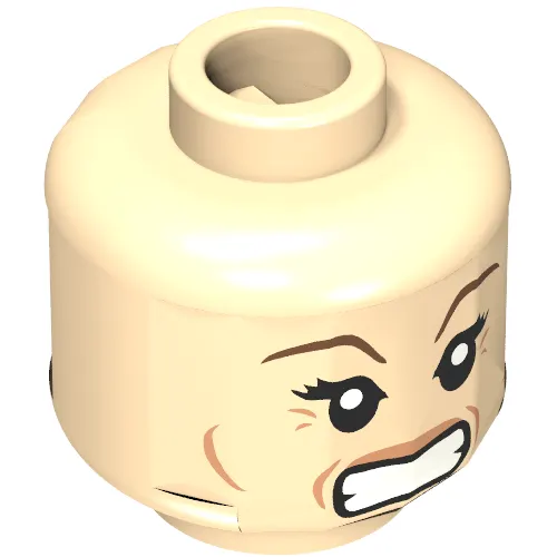 Minifig Head Narcissa Malfoy, Dark Brown Eyebrows and Crow's Feet Smiling / Angry Print