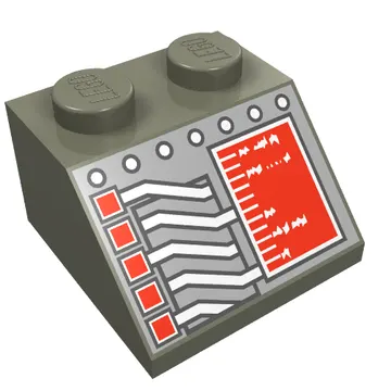 Brick Sloped 45° 2 x 2 with Red Square and Circuitry Print
