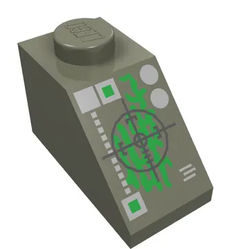 Brick Sloped 45° 2 x 1 with Bottom pin, with Black Crosshairs and Green Insectoid Print
