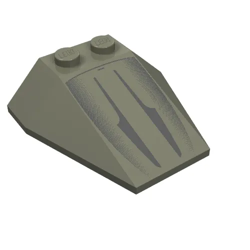 Brick Wedged, Sloped 4 x 4 Triple, No Stud Notches with Droid Fighter Print