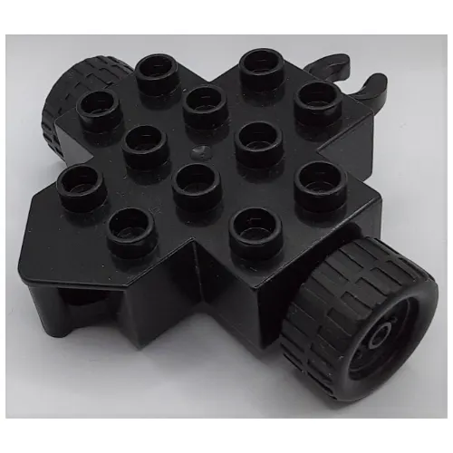 Duplo Trailer Base 4 x 4 with Two Black Wheels and Hitch Ends